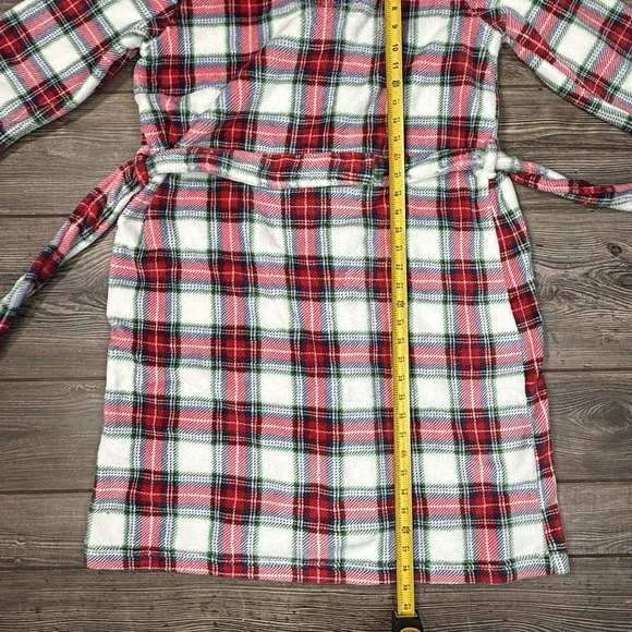 Ralph Lauren Women's Plush Soft Plaid Shawl-Collar Robe Cream Red MEDIUM NEW